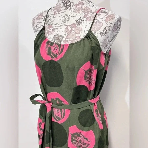 🛍️ TUCKER for Target Olive green and pink summer dress‎ size M. - Picture 2 of 13